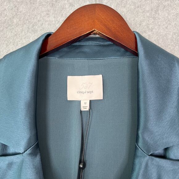 Cinq à Sept Teal Sabina Satin Wrap Mini Dress Size 12 - Picture 10 of 11